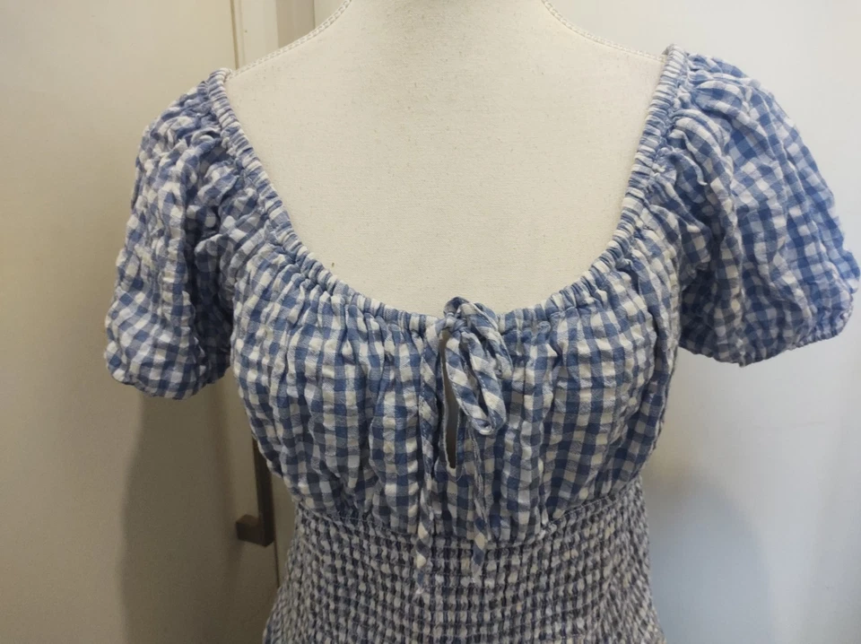 Super Cute Blue White Gingham Style Dress Size 14 Cotton - image 2 of 4