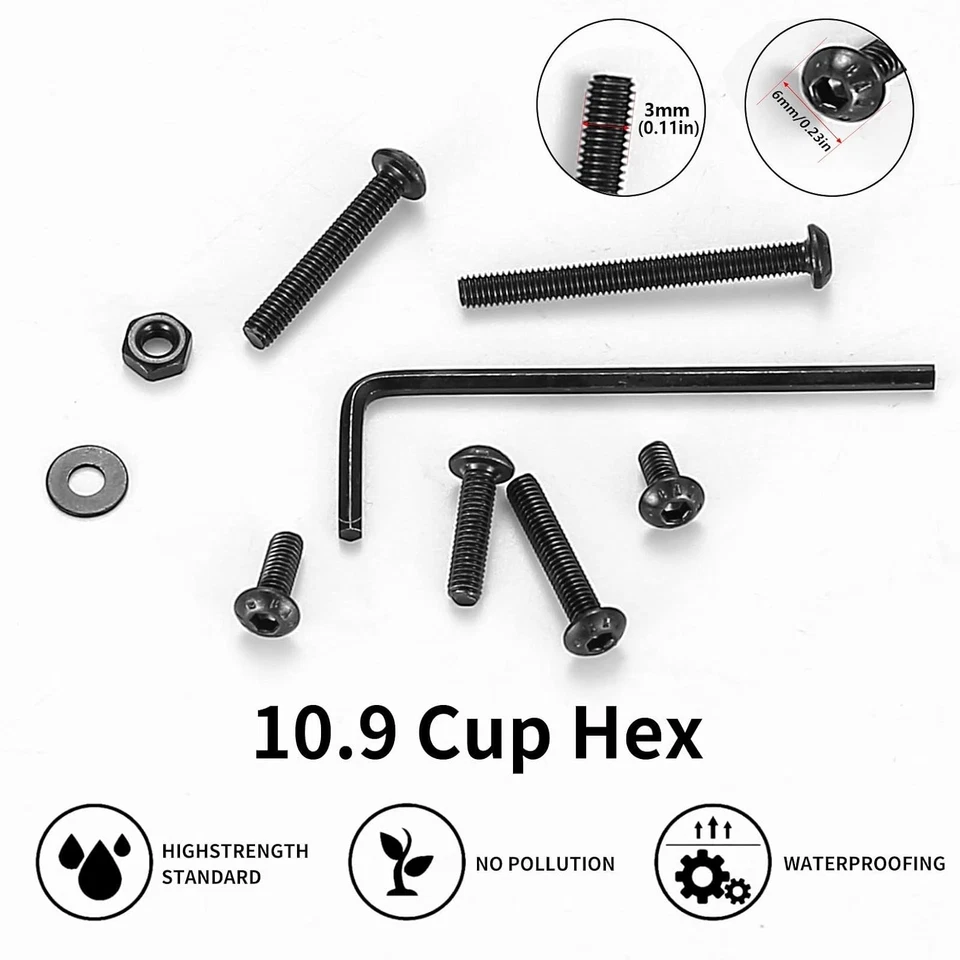 450 Pcs M3 Jeu de Vis et Écrous, Vis Boulon et Écrous à Tête Hexagonale | Noir V - Photo 3/4