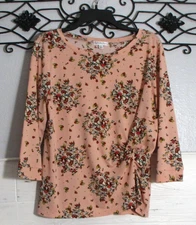Ophelia Roe Knit Top Women's Size L 3/4 Sleeve Multicolored Floral Round Neck
