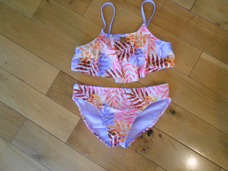 NWOT Wonder Nation Girl L (10-12) Pink Tropical Print 2-Piece Flounce  Swimsuit