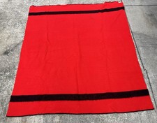 Vintage 1950s Faribo Mills Red Black Striped Wool Blanket Cabin Cottage Decor