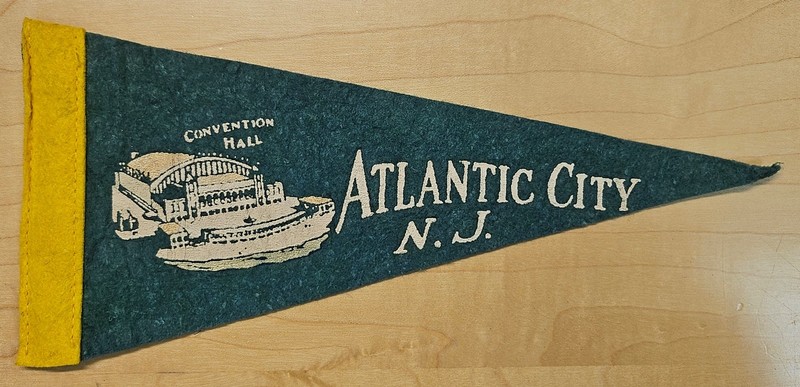 Vintage Small Green and Yellow Felt Atlantic City, NJ Pennant | 1940s-1950s