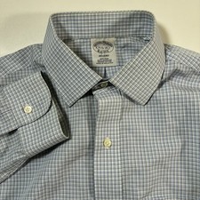 Brooks Brothers Shirt 15.5 35 Blue Check Oxford Button Up Preppy Casual