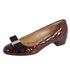 Salvatore Ferragamo PUMPS Vara Patent Leather Leopard Print 5c Brown Used MOLO-0