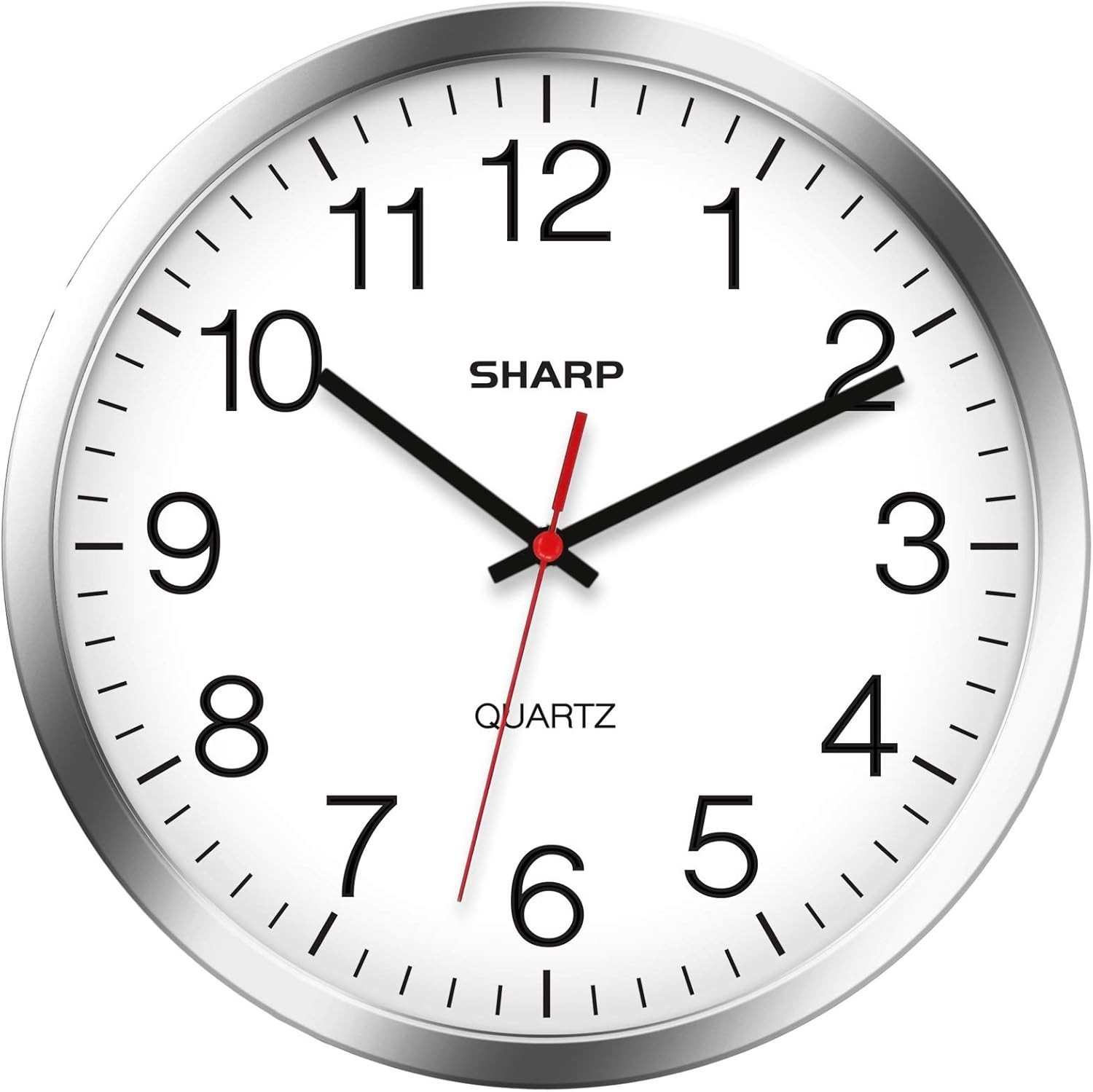SHARP Wall Clock – Silver, Silent Non Ticking 14 Inch Quality Quartz Battery
