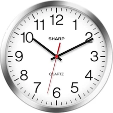 SHARP Wall Clock – Silver, Silent Non Ticking 14 Inch Quality Quartz Battery