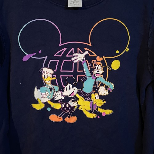 Disney Mickey Donald Pluto Goofy Sweatshirt SZ XL 14 Boys Blue Pullover Sweater - Picture 3 of 3