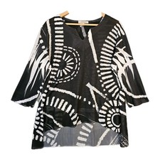 Jess & Jane Asymmetrical Hem VNeck Tunic Top Womens XL Black Artsy Boho USA Made
