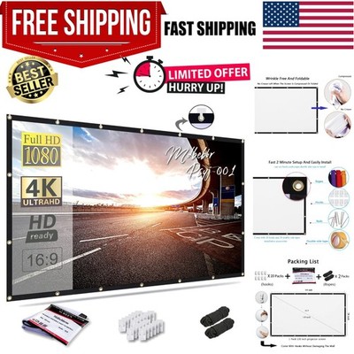 120 inch Projector Screen 16:9 Foldable Anti-Crease Portable Projector Movies...
