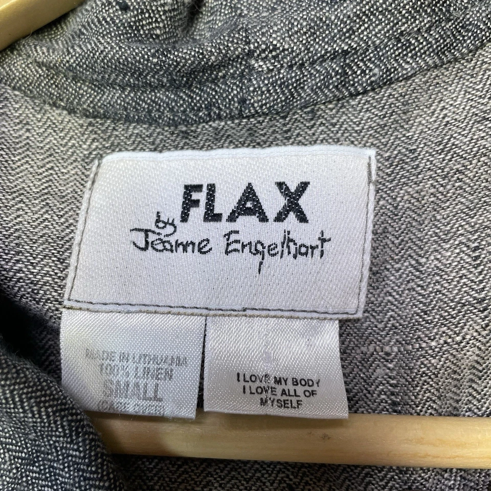 FLAX Black 100% Linen Jacket Tunic Womens Small Oversize Lagenlook Button Blazer - Image 4 of 4