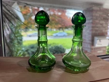 2-CZECH GREEN CUT TO CLEAR LITTLE GENIE PERFUME BOTTLES
