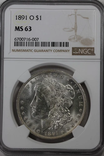 1891-O  1.00 NGC  MS 63  Morgan Silver Dollar,Miss Liberty Head Dollar, $1