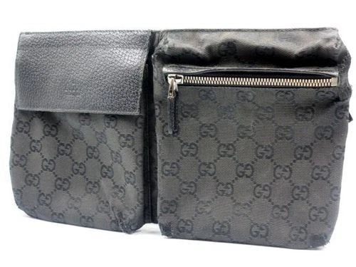 Sac taille GUCCI GG Body Bum Belt Toile et cuir noirs Authentique