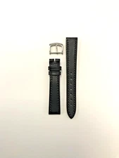 16mm Black Genuine Leather Watch Band - USA