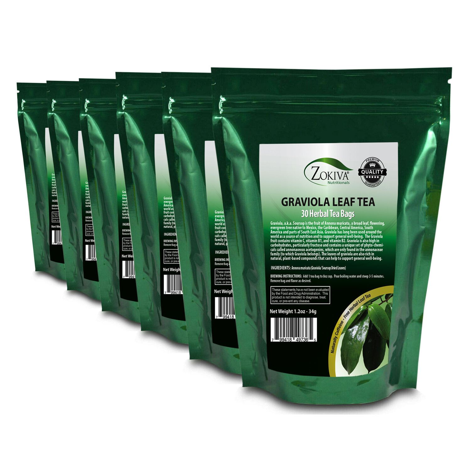 Bags 6-pack (180) Pure Leaf Soursop - Annona Muricata - Guan