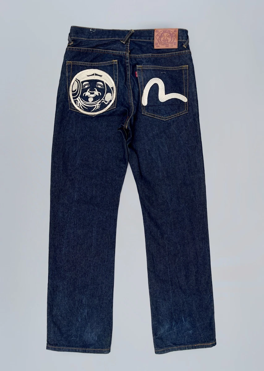 Rare Vintage Men s EVISU JAPAN Y2K Embroidered Denim Jeans Pants Blue Size 32