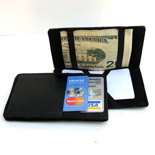 Black Genuine Leather Men's Magic Wallet Pocket Card Coin Holder - Picture 5 of 7