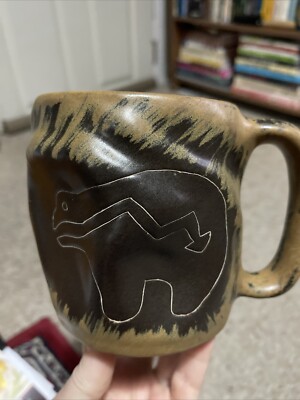 MARA STONEWARE COLLECTION - 20 Oz Rock Art Native Bear Coffee Cup Mug HAND MADE!