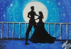 ACEO Original Acrylic Painting ROMANTIC COUPLE NIGHT SCENERY Art Card New