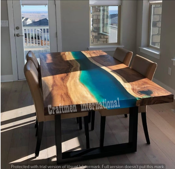 Blue River Table, Walnut Wood Epoxy table, Live Edge Wood, Home decor table top-image