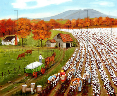 Primitive Folk Art Print Cotton Field Wall Home Art Decor Arie