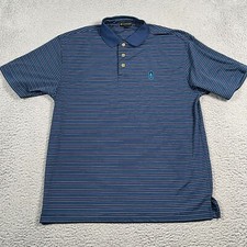 Sakmann Polo Shirt Men's Medium Blue Short Sleeve Pin Striped Embroidered Logo