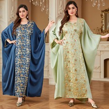Muslim Embroidery One Size Maxi Dress Women Batwing Sleeve Abaya Kaftan Ramadan