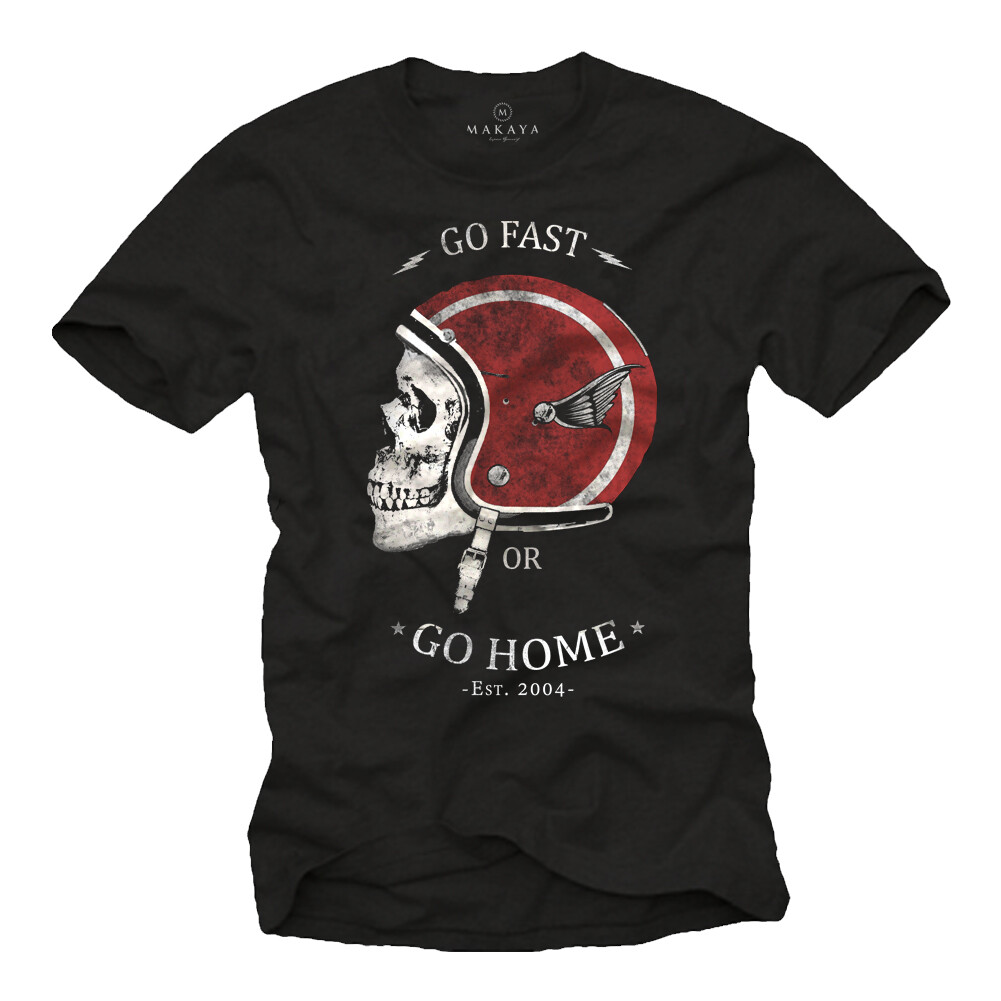 Camiseta de motociclista hombre con calavera y casco de moto - Ropa de moto para hombre