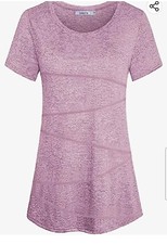 Women Yoga Tops Short Sleeve Loose Fit Workout Shirt Pink Size XL | (REF 3/314)
