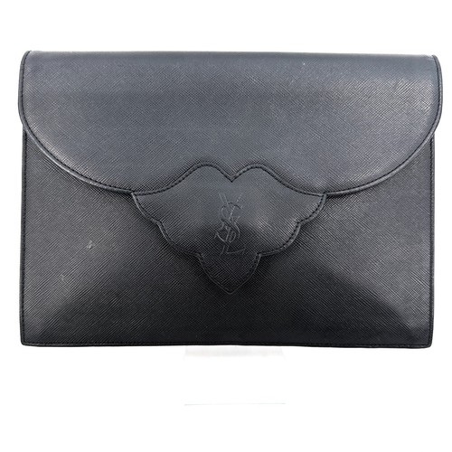 Yves Saint Laurent Clutch Tasche Leder Vintage Schwarz Original Aus Japan 0435
