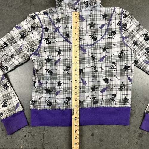 Y2K Hoodie Youth Large Purple Full Zip Grunge Y2K Skulls Preowned - Picture 12 of 17