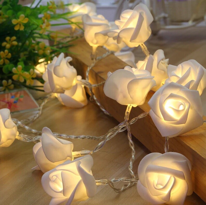 Rose Bianche Luminose Catena 10 fiori Batteria per Decorazio...