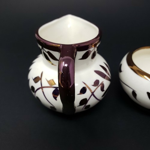 Sandland Ware Copper Lustre Small Creamer & Sugar Bowl Hand-Painted Porcelain - Picture 7 of 12