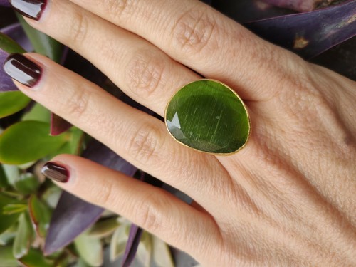 Anillo Mujer Latón Dorado con Gema Piedra Imitación Ojo De Gato Regulable A2 - Imagen 14 de 29