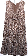 Charter Club Sleeveless Midi Tiered Fit & Flare BROWN Print Dress Size L