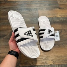 NEW Adidas Adissage Stripe Black White Slip-On Sandals Rubber Slides Mens 18