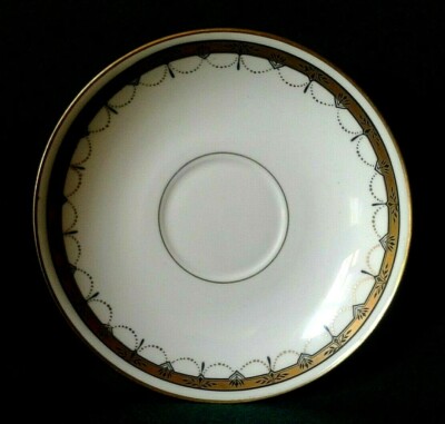 THOMAS FORESTER PHOENIX PORZELLAN UNTERTASSE ART DECO TEE UNTERTASSE IN GOLD SCHWARZ WEISS