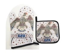 New White Oven Mitt & Potholder Set Elvis Presley Kitchen Jumpsuit Eagle Concert