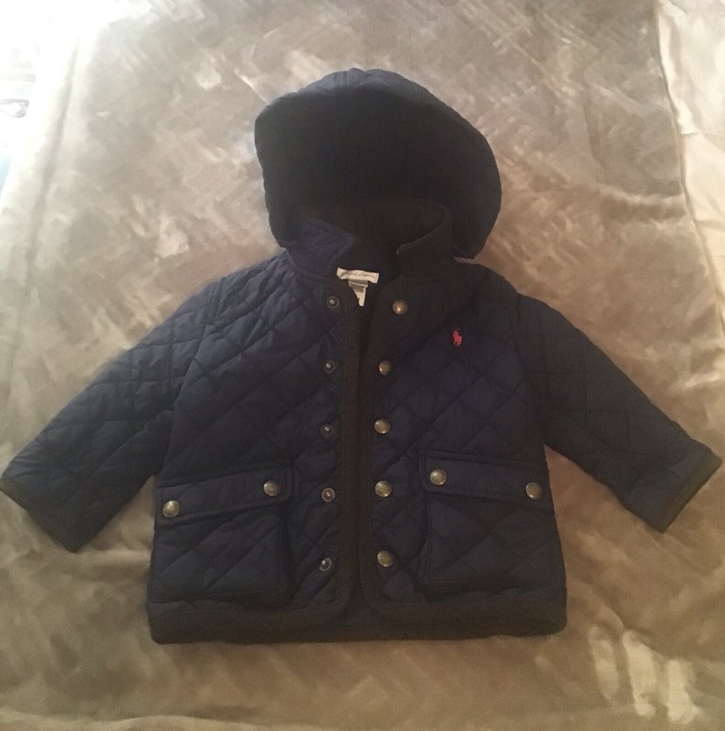 Ralph Lauren Child’s Water Repellent Quilted Jacket With Removable Hood, Sz. 12M