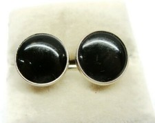 Cufflinks Silver Tone Steel Black Tux Shirt Dress Suit Vintage