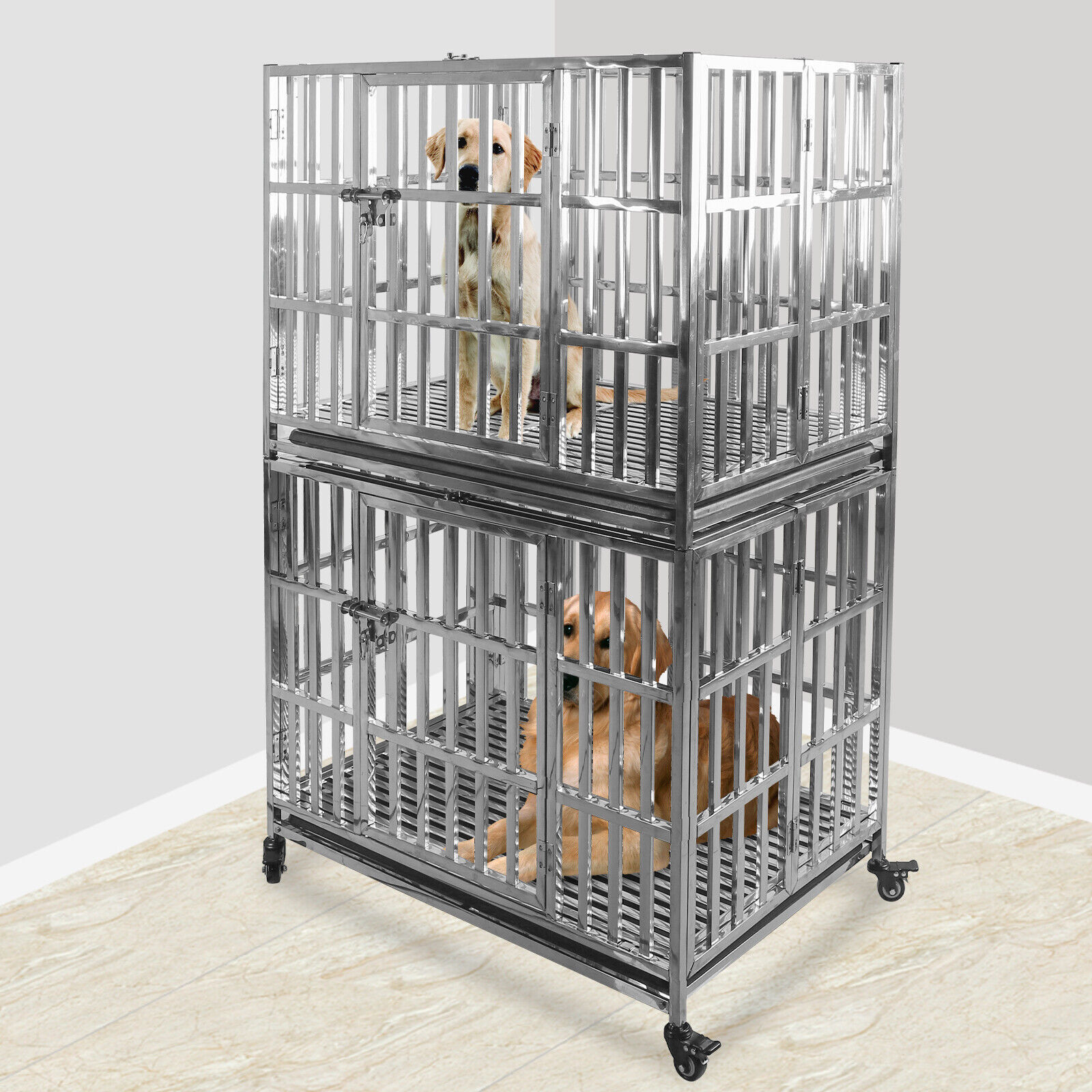 37" Heavy Duty Dog Cage Strong Metal Crate Kennel Playpen w/ Wheels