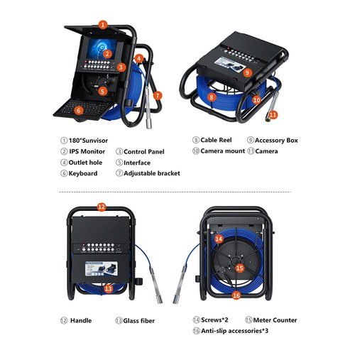 7"Screen DVR 16G Sewer Pipe Inspection Camera Meter Counter 50M 23mm Camera Head - 第 12/12 張圖片