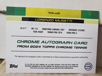 Lorenzo Musetti 2024 Topps Chrome Tennis Autograph Signed Auto | eBay