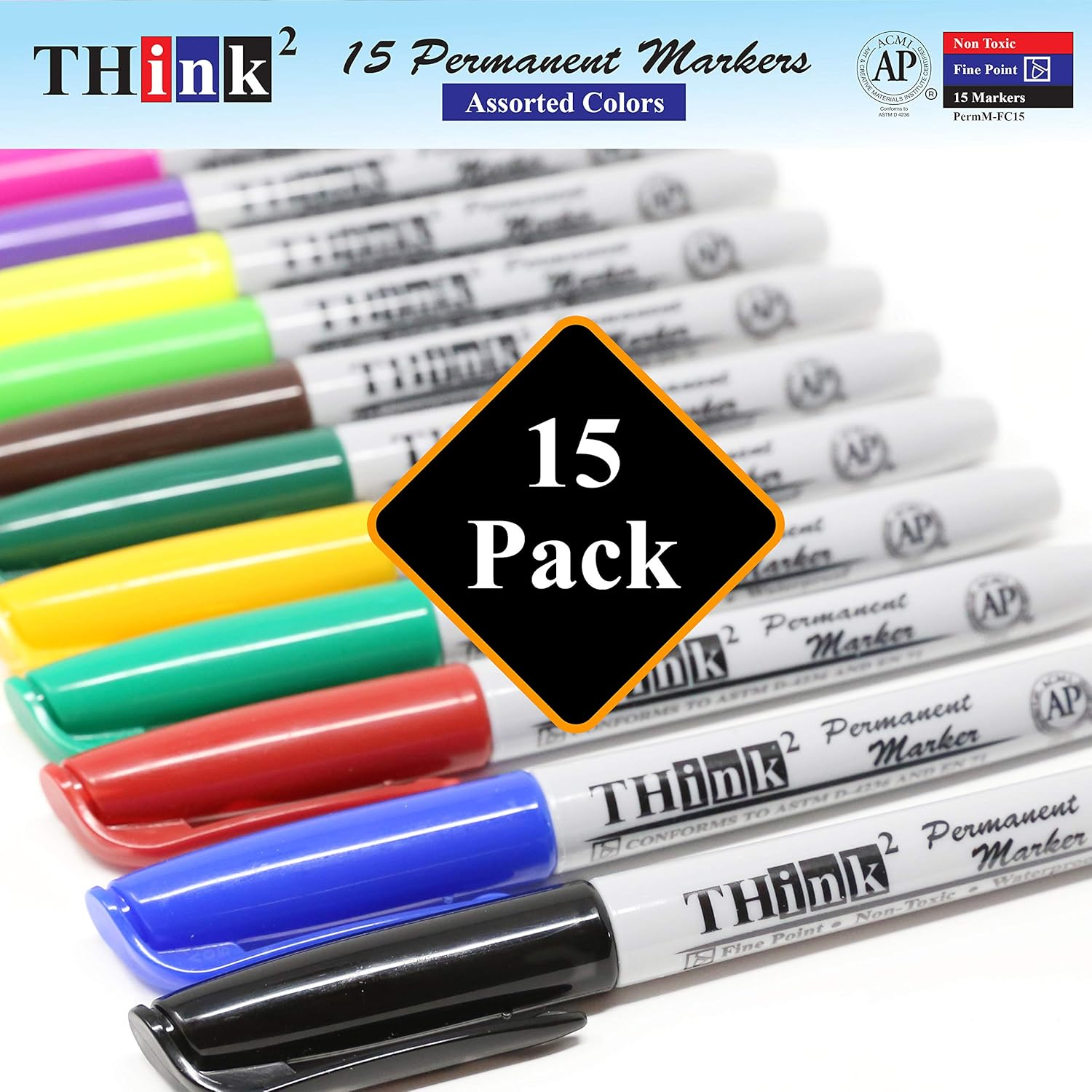 15-Color Think2 Bullet Tip Permanent Marker Set - Assorted Colors
