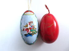Empty Tin Egg Hanging Ornaments Daffy Duck And Red With Gold Color Veins 1997
