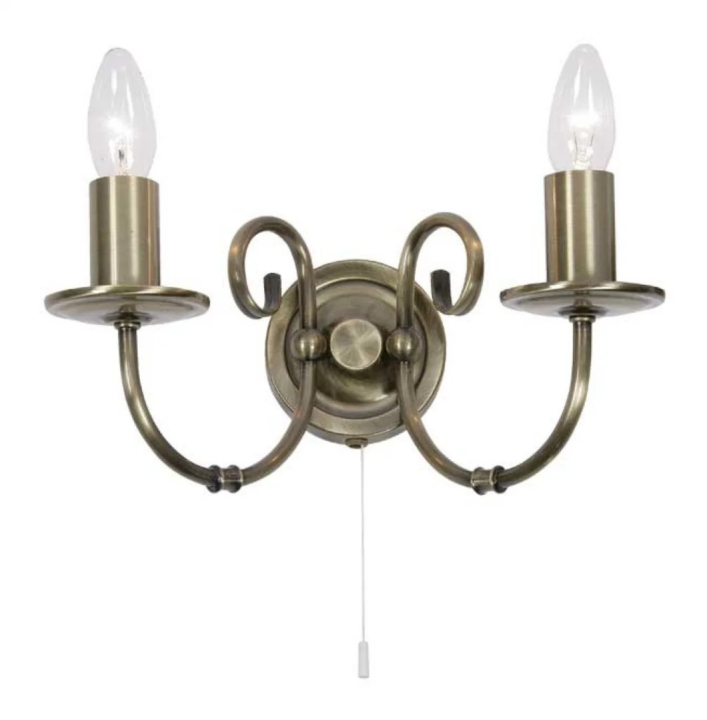 Wall Light Brass Tuscany Double Antique Oaks Lighting 3380/2 AB