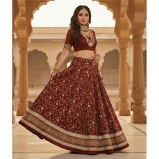 Sanskriti Vintage Maroon Art Silk Unstitched Lehenga Hand Embroidered Zardozi