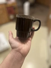 vintage Otagiri brown drip glaze stackable stoneware mug from the 1960s