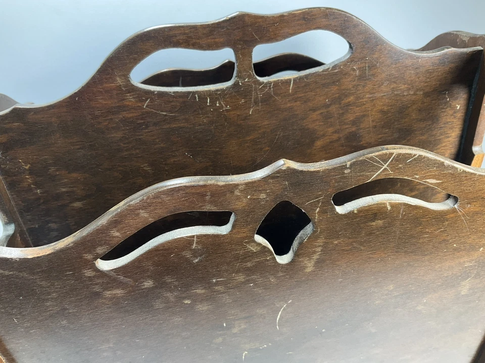 Винтажная стойка для журналов Butler из твердой древесины с темными пятнами держатель для газет 2 кармана - Изображение 3 из 4