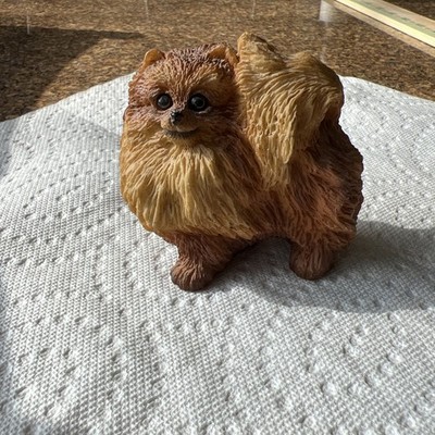 Vintage Stone Critters 1984 Pomeranian Resin Dog Figure W/Glass Eyes Made In USA
